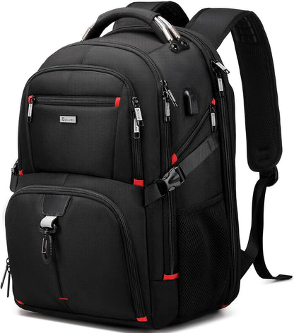 Water-resistant 50L travel backpack for men & women, perfect carry-on for long trips with ample space.