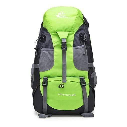 Unisex 50L travel backpack, compact yet spacious, perfect for extended outdoor trips.