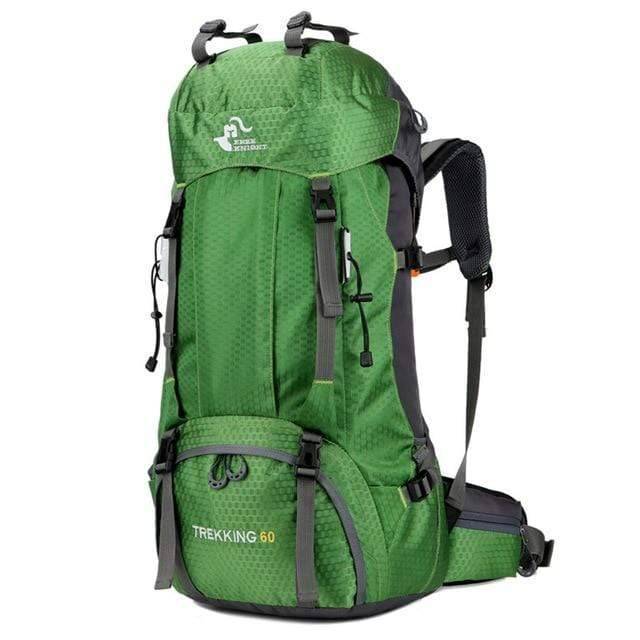 Lightweight 50L hiking backpack with integrated rain cover for all-weather protection.