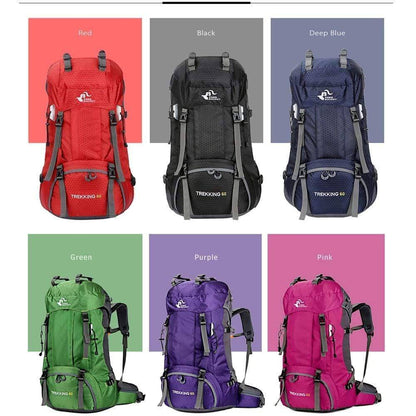 Unisex 60L camping backpack, durable fabric, great for travel and adventure activity.