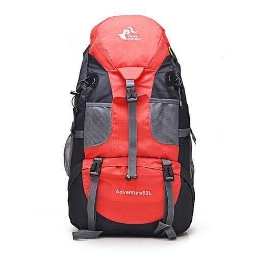 Unisex 50L hiking backpack worn by a person, demonstrating comfortable fit and size.