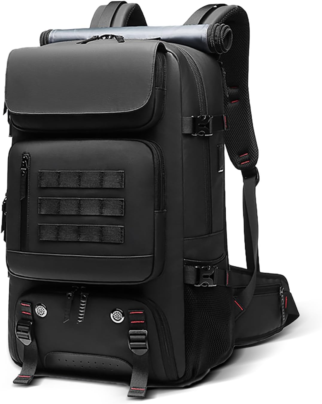 Unisex 50L waterproof travel backpack with shoe compartment, USB port & laptop sleeve, ideal for hiking.