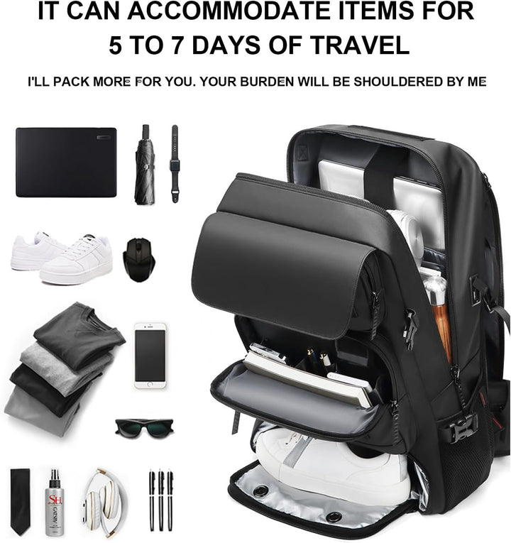 Versatile 50L waterproof duffel travel backpack for unisex use, with shoe storage, USB port & laptop protection.