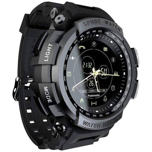 Unisex 50M waterproof outdoor sports smartwatch with black strap, digital display, fitness tracker