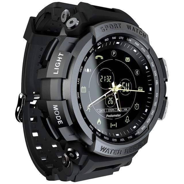 Unisex 50M waterproof outdoor sports smartwatch with black strap, digital display, fitness tracker