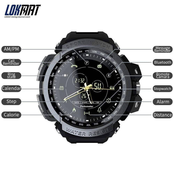 Side view of a 50M waterproof outdoor sports digital watch, durable and long battery life for fitness