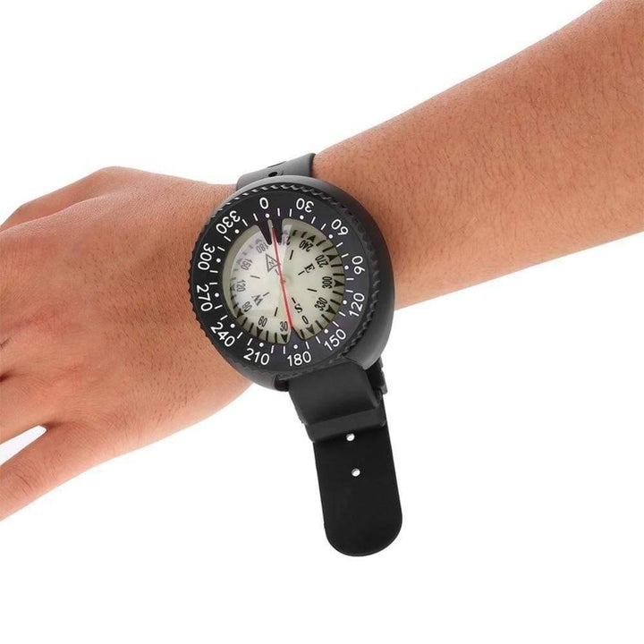 Durable wrist-mounted compass for outdoor adventures, 50M waterproof, perfect for survival and hiking.