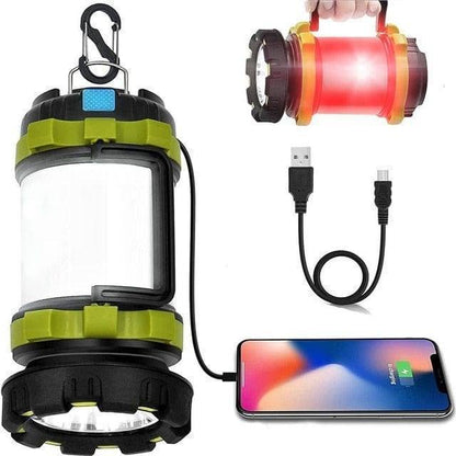 Versatile rechargeable 6-in-1 camping lantern, flashlight, and power bank for all ages