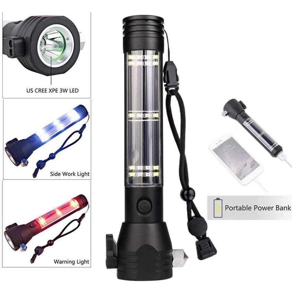 Unisex 6-in-1 solar powered LED emergency flashlight for camping & survival with multiple functions