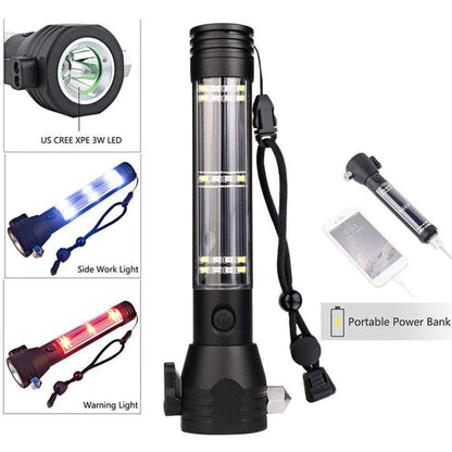 Unisex 6-in-1 solar powered LED emergency flashlight for camping & survival with multiple functions