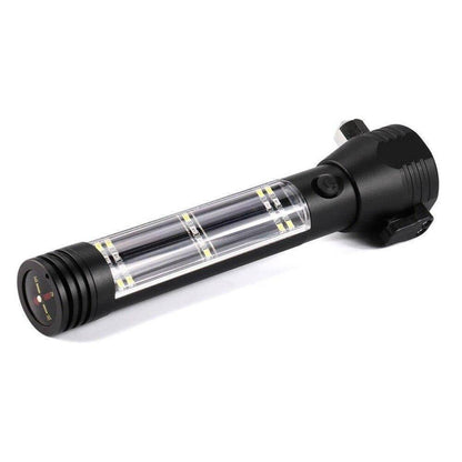 Outdoor gear: Solar LED emergency flashlight, a versatile 6-in-1 tool for hiking, fishing, and hunting
