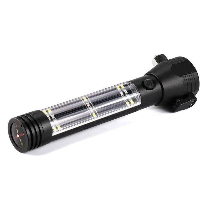 Outdoor gear: Solar LED emergency flashlight, a versatile 6-in-1 tool for hiking, fishing, and hunting