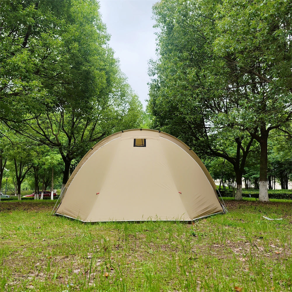 Family-sized 6-person tunnel tent and awning, designed for comfortable camping and travel adventures.