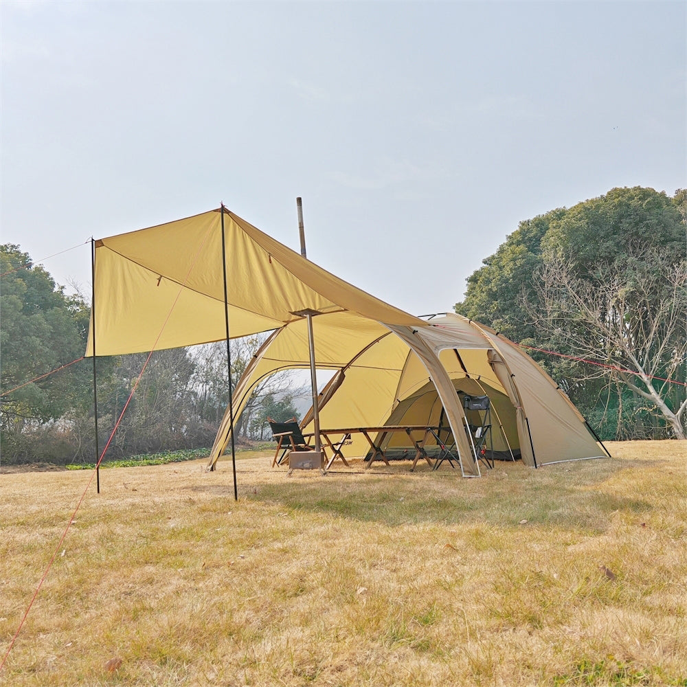 Unisex 6-person tunnel tent packed in its carrying bag, emphasizing portability for camping trips.