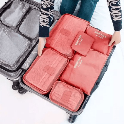 Unisex 6-piece luggage packing organizer set for efficient travel storage & space-saving.