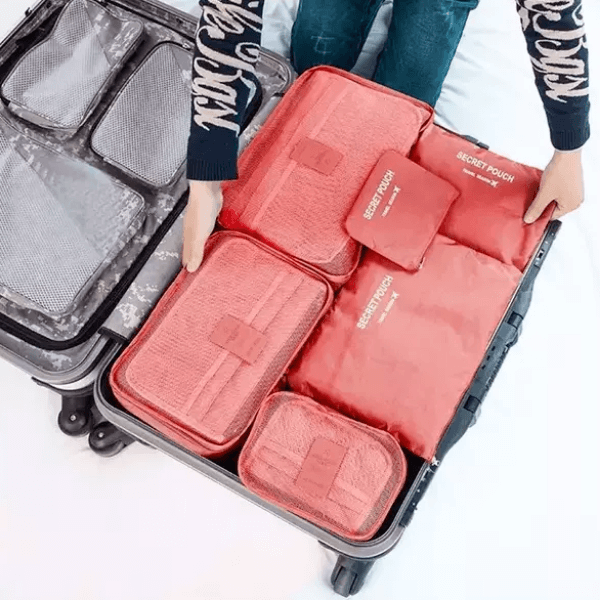 Unisex 6-piece luggage packing organizer set for efficient travel storage & space-saving.