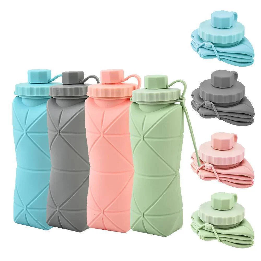 Unisex 600ml collapsible silicone water bottle, portable and leakproof, ideal for travel and gym hydration.