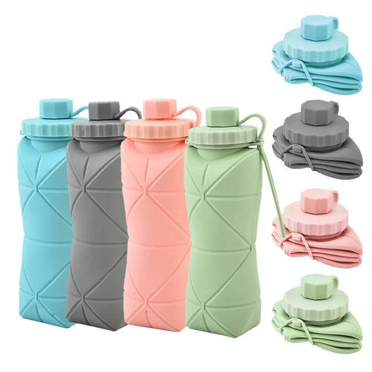 Unisex 600ml collapsible silicone water bottle, portable and leakproof, ideal for travel and gym hydration.