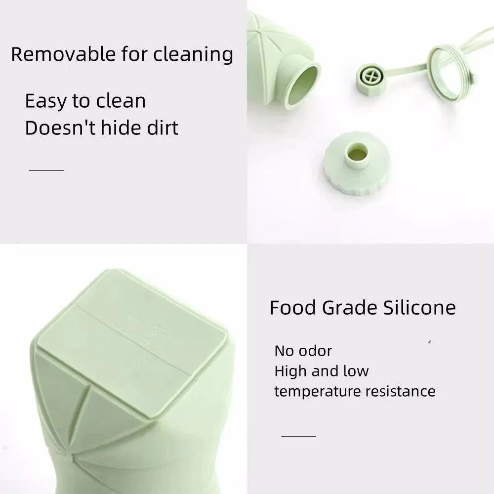 Eco-friendly 600ml collapsible water bottle made of durable silicone, great for daily hydration.