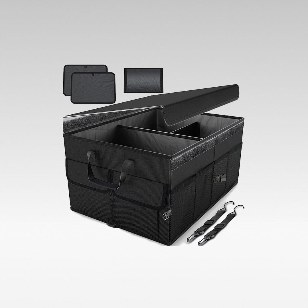 Unisex 60L collapsible car trunk organizer with lid, suitable for camping & auto storage