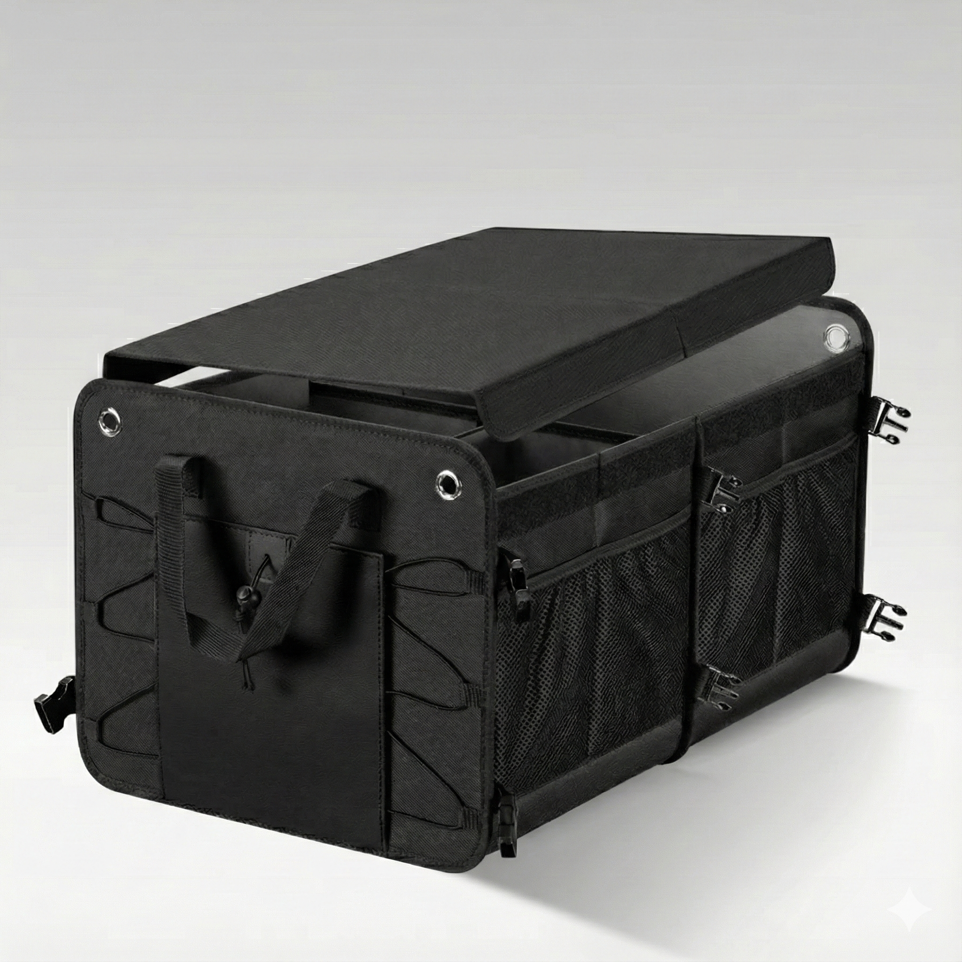 Unisex 60L foldable car trunk organizer, black waterproof storage for vehicle cargo