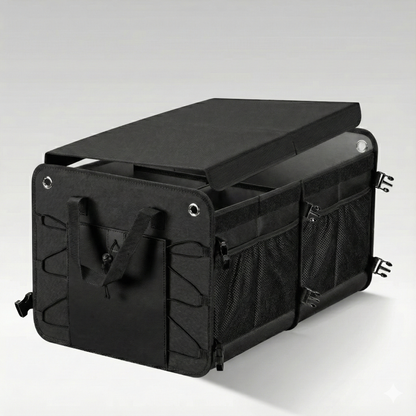 Unisex 60L foldable car trunk organizer, black waterproof storage for vehicle cargo