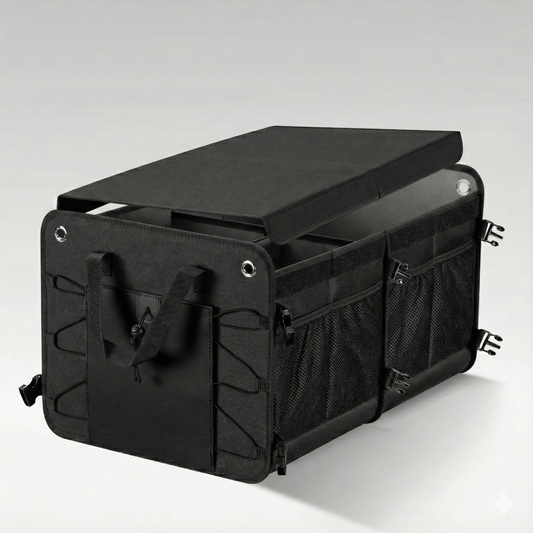 Unisex 60L foldable car trunk organizer, black waterproof storage for vehicle cargo