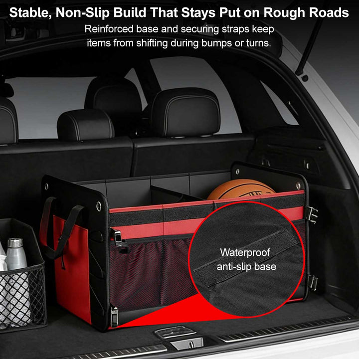Multi-compartment 60L trunk organizer, foldable and waterproof for various car models