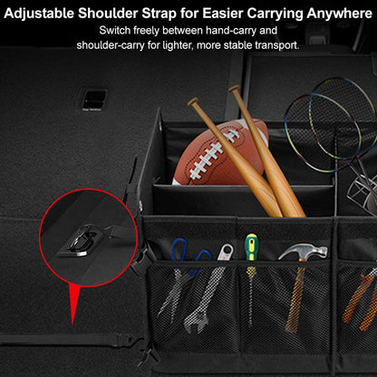 Compact 60L foldable car organizer, black durable trunk storage solution for any vehicle