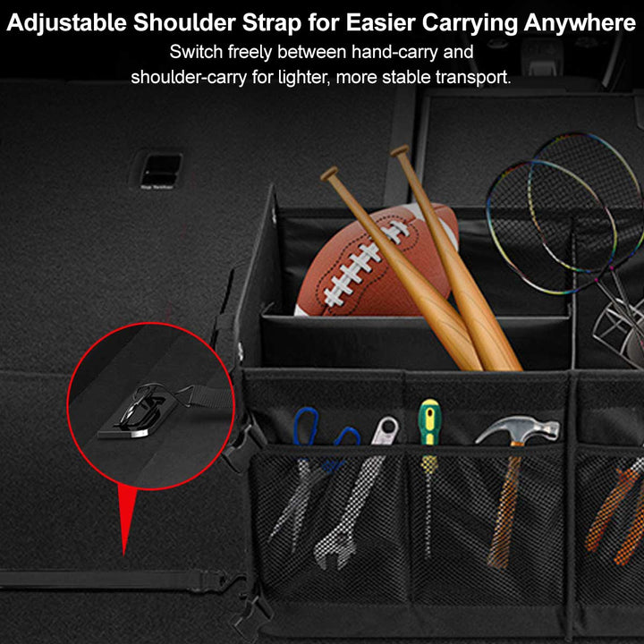 Compact 60L foldable car organizer, black durable trunk storage solution for any vehicle