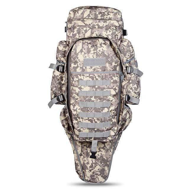 Robust 60L tactical rucksack with internal rifle compartment, suitable for hunting and extended trips