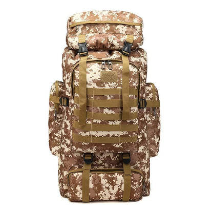Unisex 60L tactical waterproof hiking backpack with multiple compartments for outdoor adventures