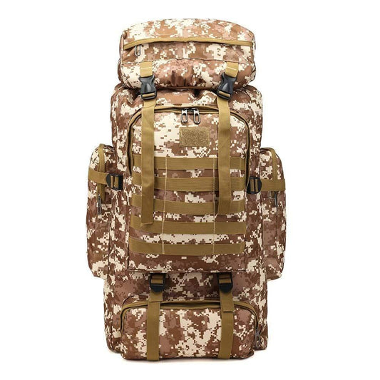 Unisex 60L tactical waterproof hiking backpack with multiple compartments for outdoor adventures