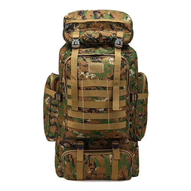 Waterproof 60L tactical backpack with sturdy zippers, essential for any outdoor adventure