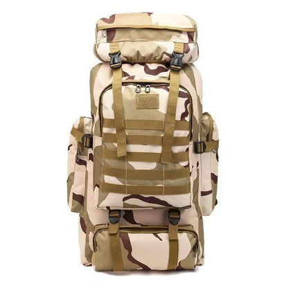 Unisex 60L outdoor adventure backpack in a natural setting, perfect for hiking and camping