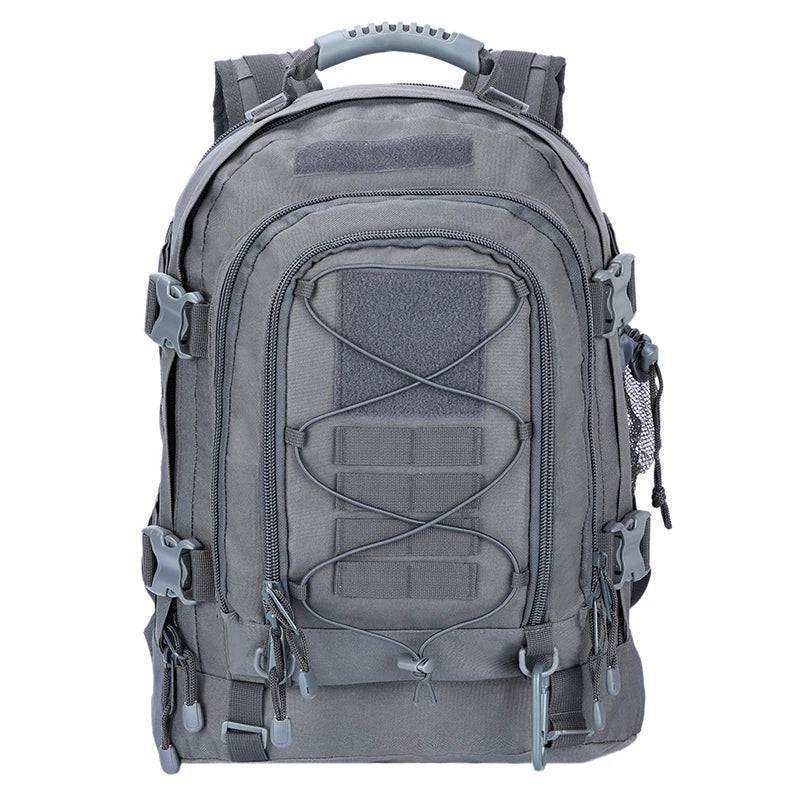 Unisex 65L travel backpack with tactical features, perfect for extended outdoor and camping trips
