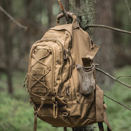 Large 65L tactical rucksack with MOLLE webbing, ideal for military, hiking, and travel adventures