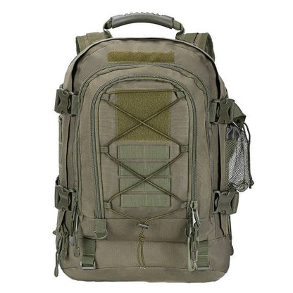 Spacious 65L tactical hiking backpack with adjustable straps and waist belt for long treks