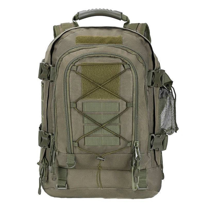Spacious 65L tactical hiking backpack with adjustable straps and waist belt for long treks