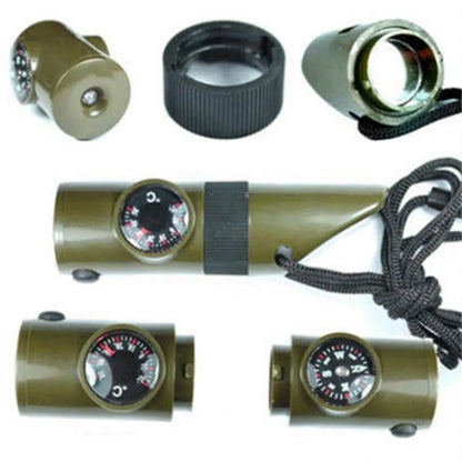 Multi-functional emergency tool: 7-in-1 survival whistle for camping enthusiasts