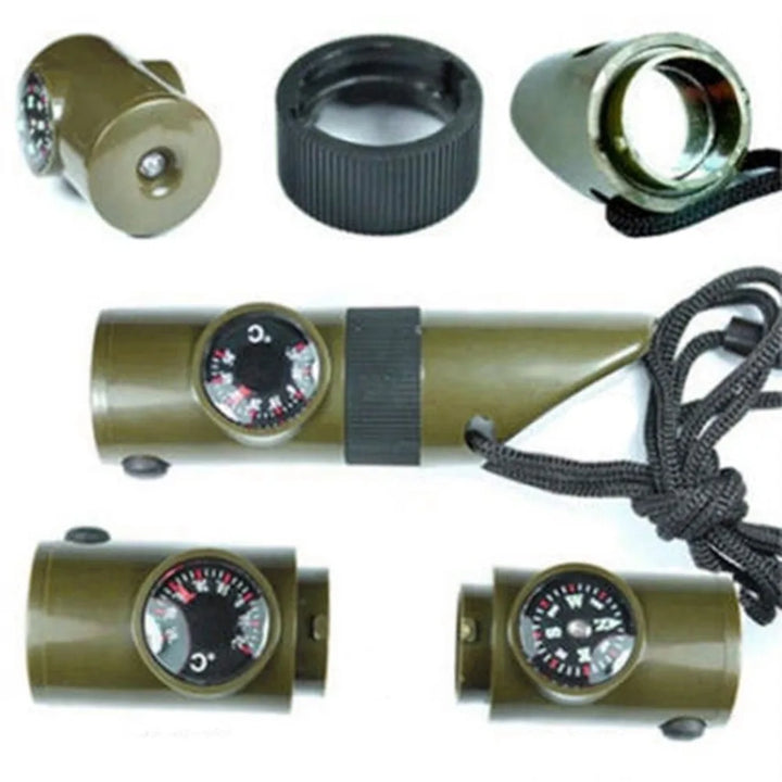 Multi-functional emergency tool: 7-in-1 survival whistle for camping enthusiasts