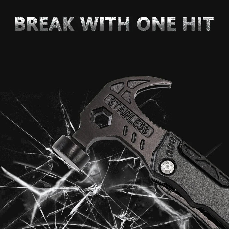 Ergonomic heavy duty survival pliers with integrated hammer, compact for easy portability