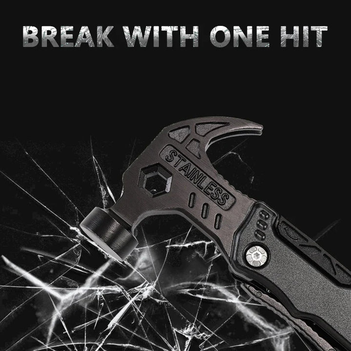 Ergonomic heavy duty survival pliers with integrated hammer, compact for easy portability