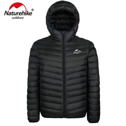 Unisex 800FP duck down lightweight puffer jacket in black, ideal for outdoor hiking & camping.