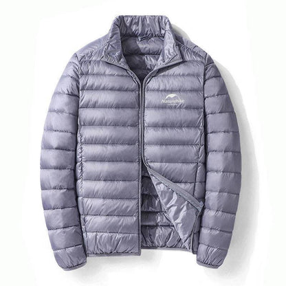 Unisex 800FP duck down outdoor puffer jacket in vibrant blue, excellent for cold weather sports.