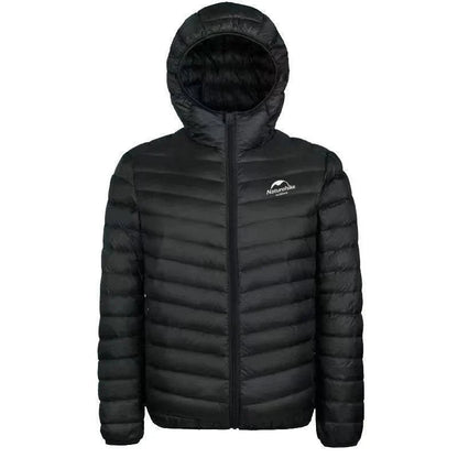 Group of packable 800FP duck down lightweight jackets in various colors, essential for camping.