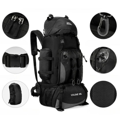 Close-up of waterproof fabric on a 90L hiking backpack, ideal for camping adventures