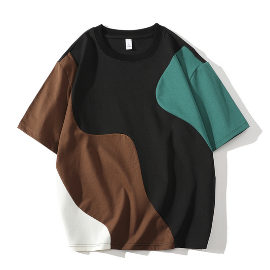 Unisex abstract waveform graphic tee with fluid design. Relaxed fit, modern style for casual wear.