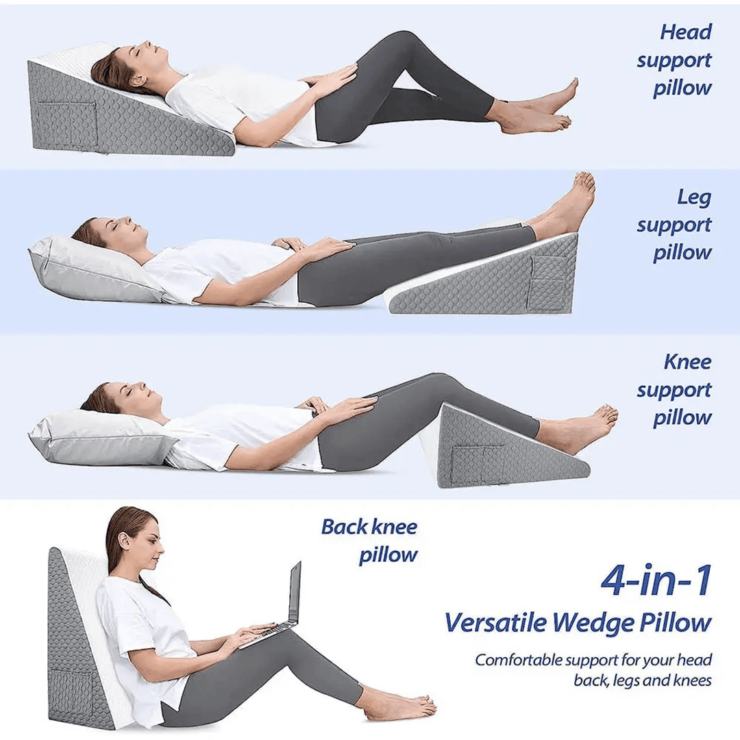 Anti-snoring wedge pillow for unisex use. Elevates head for improved breathing, restful sleep, and comfort.