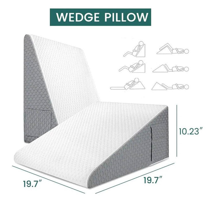 Versatile bed wedge pillow provides posture support for reading, back relief, and leg elevation. Unisex design.